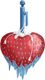 Logo of JePenne and Frostberry, a frosty strawberry deeply penetrated by a pencil with sperm overflowing.